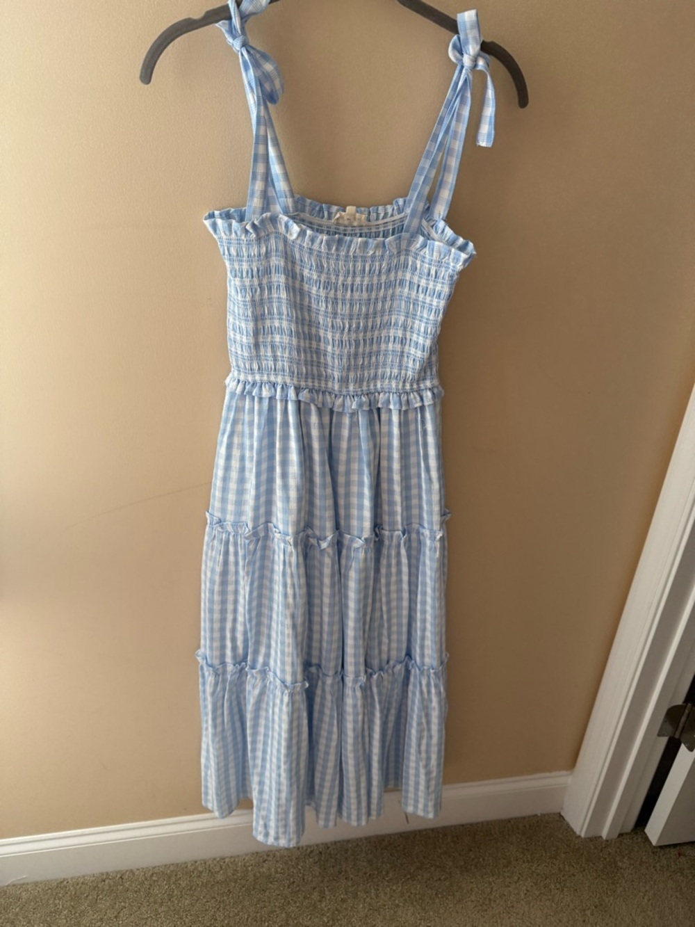 AARON & AMBER smocked maxi dress in blue gingham size M